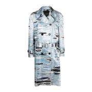 Iconische Denim Patroon Dubbel-Breasted Trenchcoat John Richmond , Blu...