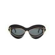 Dubbele Cateye Zonnebril in Zwart en Goud Loewe , Black , Unisex