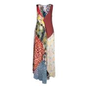 Zijden jurk met patchwork en Vhals Marine Serre , Multicolor , Dames