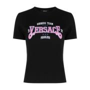 Logo-print T-shirt met slogan Versace , Multicolor , Dames