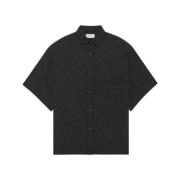 Oversized Zijden Shirt met Korte Mouwen Saint Laurent , Black , Heren