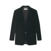 Single-Breasted Velvet Jacket Saint Laurent , Green , Heren