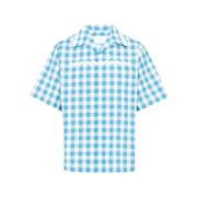 Oversized korte mouw katoenen Vichy shirt Prada , Blue , Heren