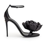 Zijden Bloem Sandalen Dolce & Gabbana , Black , Dames