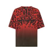Rode Leopard Print Katoenen Jersey T-shirt Dolce & Gabbana , Multicolo...