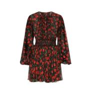 Korte Zwarte Zijden Chiffon Jurk met Kersenprint Dolce & Gabbana , Mul...