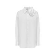 Witte Katoenen Poplin Gedrapeerde Orchideeën Blouse Alexander McQueen ...