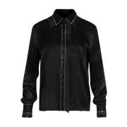 Sofie Zwarte Satijnen Blouse Radical , Black , Dames