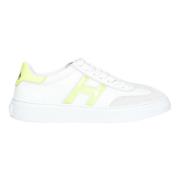 Witte Leren Sneakers met Geel H Logo en Gel Details Hogan , White , Da...