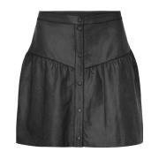 Leren Rok met Knopen Notyz , Black , Dames