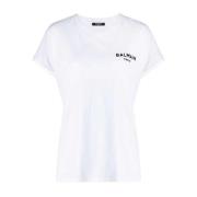 Wit Katoenen T-Shirt met Flock Logo Balmain , White , Dames