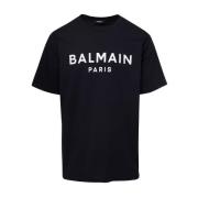 Zwart T-shirt met logo Balmain , Black , Heren