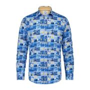 Blauw Geprint Casual Overhemd A fish named Fred , Blue , Heren