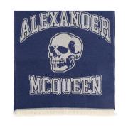 Wollen sjaal met logo Alexander McQueen , Blue , Heren