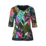Kleurrijk bladprint T-shirt met zijsplitten Marc Cain , Green , Dames