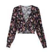 Bloemenprint lange mouw viscose top Mar De Margaritas , Black , Dames