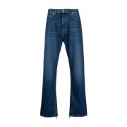 Blauwe Jeans met Logo Patch en Enkelritsen Off White , Blue , Heren