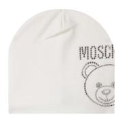 Witte Wollen Hoed met Geborduurd Logo Moschino , Beige , Dames
