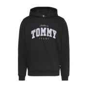 Klassieke Zwarte Varsity Sweatshirt Tommy Hilfiger , Black , Heren