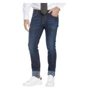 Blauwe Slim Fit Jeans met Patroon Details Mason's , Blue , Heren