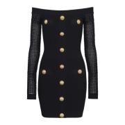 Mesh gebreide jurk met blote schouders Balmain , Black , Dames