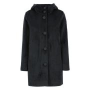 Zwarte fluwelen jas met capuchon RRD , Black , Dames