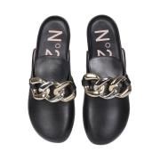 Mules With Oversized Chain N21 , Black , Dames