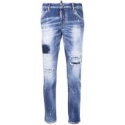Marineblauwe Skinny Jeans met Verfspatten Dsquared2 , Blue , Dames