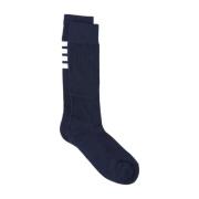 Logo Katoenen Blauwe Sokken met Witte Strepen Thom Browne , Blue , Her...