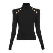 Gebreide trui met gouden knopen Balmain , Black , Dames