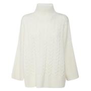 Witte Kabel Gebreide Cashmere Coltrui Trui Max Mara , White , Dames