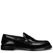 Zwarte leren platte schoenen met logo zool Dolce & Gabbana , Black , H...