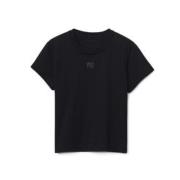 Zwarte Shrunken Tee met Logo Print Alexander Wang , Black , Dames