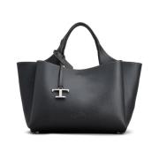 Zwarte Leren Tote Tas met Logo Plaque Tod's , Black , Dames