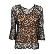 Kanten Blouse met Wijde Zoom Twinset , Black , Dames