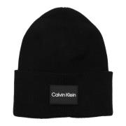 Effen Logo Beanie Calvin Klein , Black , Heren