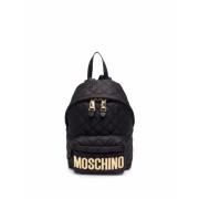 Quilted Jet-Black Logo-Plaque Rugzak Moschino , Black , Dames