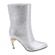 Gelamineerde leren enkellaarzen Alexander McQueen , Gray , Dames