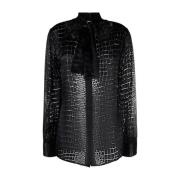 Zwarte Crocodile Devore Informele Overhemden Versace , Black , Dames