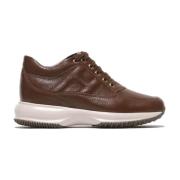 Bruine Gehamerde Leren Interactive Sneakers Hogan , Brown , Dames