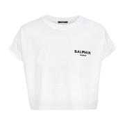 Flocked Paris cropped T-shirt Balmain , White , Dames