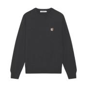 R-Neck Jumper met Fox Head Patch Maison Kitsuné , Gray , Heren