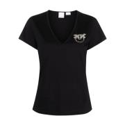 Zwarte T-shirts en Polos met Kristal-/Studversiering Pinko , Black , D...