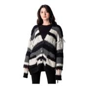 Cardigan Mix Filati Zwart en Ecru Roberto Collina , Black , Dames