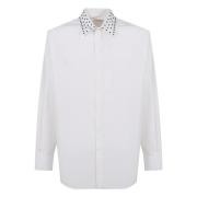 Stud Neck Katoenen Overhemd Valentino Garavani , White , Heren