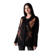 Gebreide Intarsia Cardigan in Zwart en Bruin Roberto Collina , Black ,...