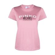 Logo Print Crew Neck T-shirts en Polos Pinko , Pink , Dames