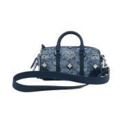 Blauwe Vintage Jacquard Satchel Handtas MCM , Blue , Dames