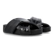 Luxe zwarte leren slippers Jil Sander , Black , Dames