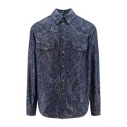 Iconische Print Katoen Linnen Shirt Etro , Blue , Heren